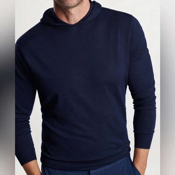 Peter Millar Navy Blue Excursionist Flex Vantage Hoodie MS24XK77 Merino Wool - Picture 2 of 4